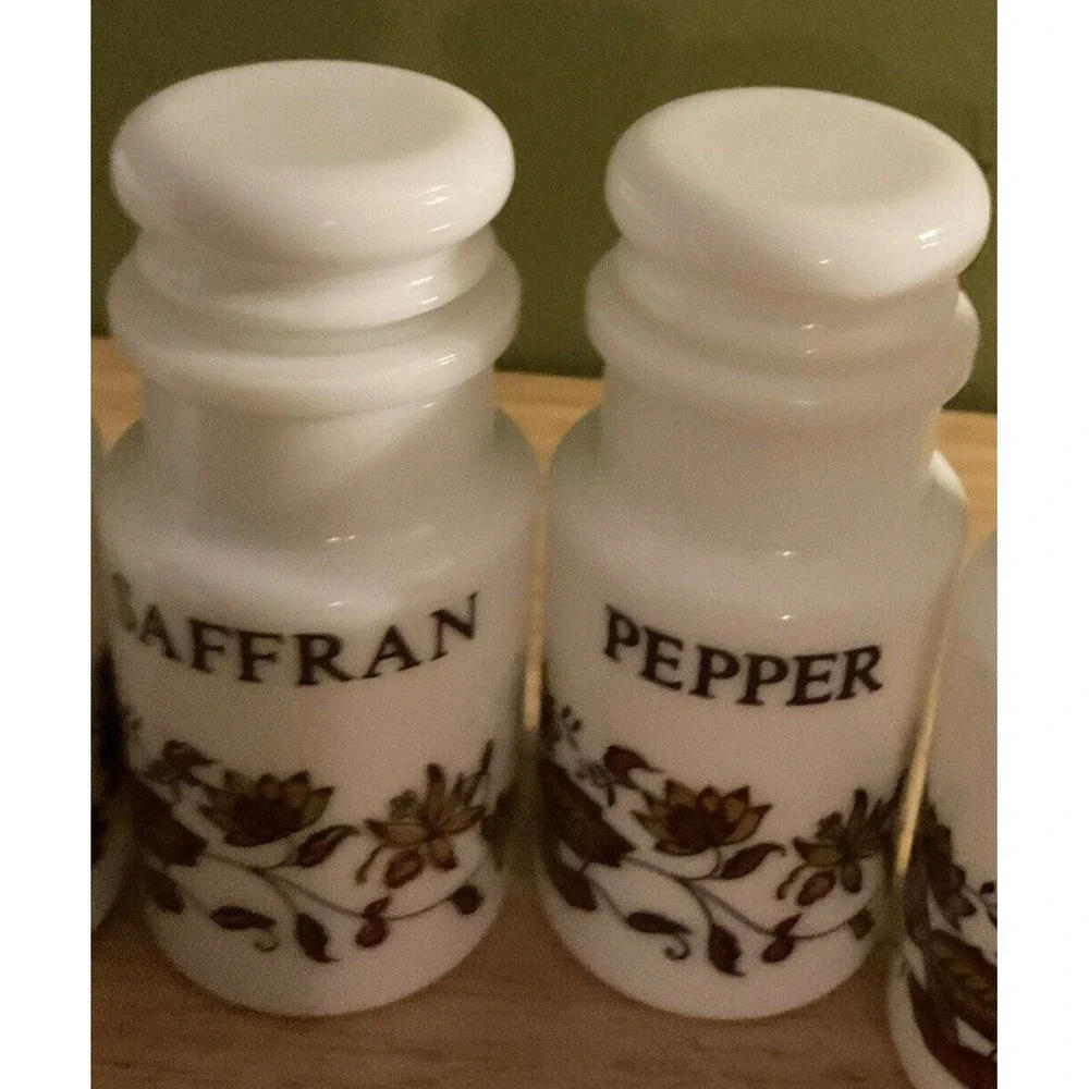 Vintage 10 Piece Milk Glass Cruets, Salt And Pepper Shakers‎ And Spice Jars